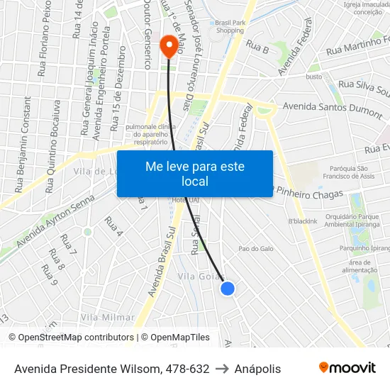 Avenida Presidente Wilsom, 478-632 to Anápolis map