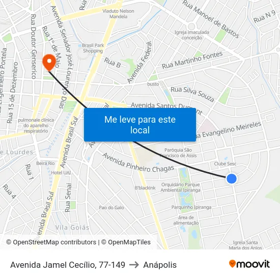 Avenida Jamel Cecílio, 77-149 to Anápolis map