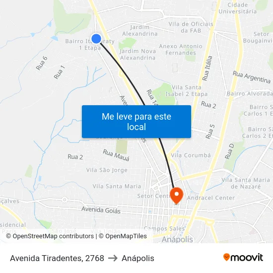 Avenida Tiradentes, 2768 to Anápolis map