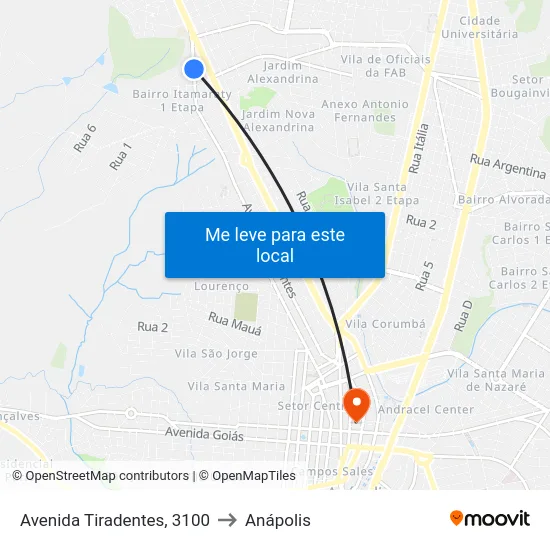Avenida Tiradentes, 3100 to Anápolis map