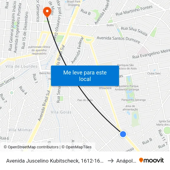 Avenida Juscelino Kubitscheck, 1612-1678 to Anápolis map