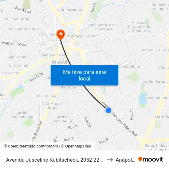 Avenida Juscelino Kubitscheck, 2052-2286 to Anápolis map