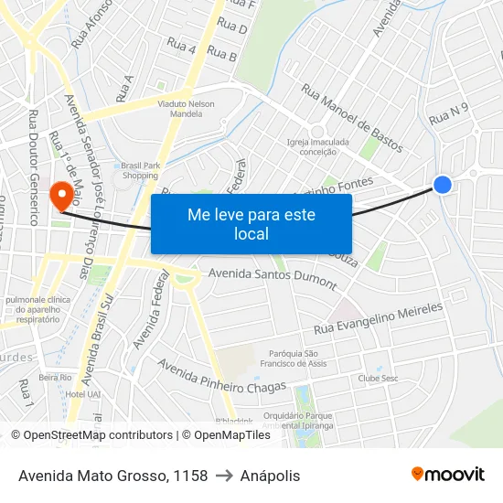 Avenida Mato Grosso, 1158 to Anápolis map