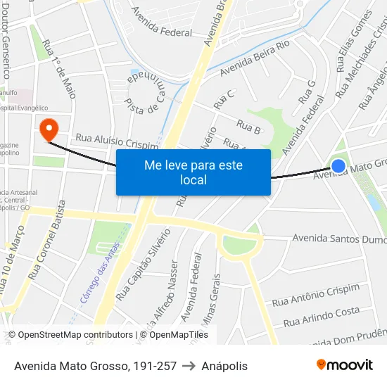 Avenida Mato Grosso, 191-257 to Anápolis map
