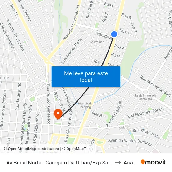 Av Brasil Norte - Garagem Da Urban/Exp Sao Jose Do Tocantins to Anápolis map