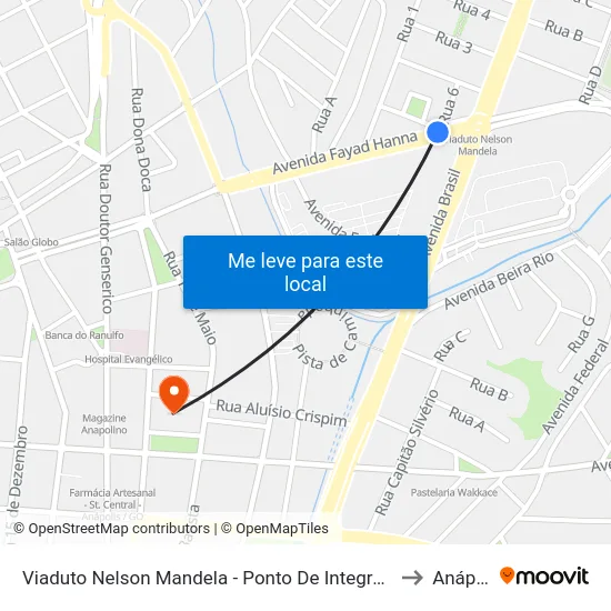 Viaduto Nelson Mandela - Ponto De Integração (Bretas) to Anápolis map