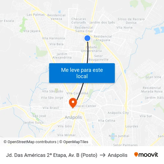 Jd. Das Américas 2ª Etapa, Av. B (Posto) to Anápolis map