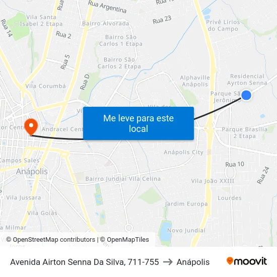 Avenida Airton Senna Da Silva, 711-755 to Anápolis map