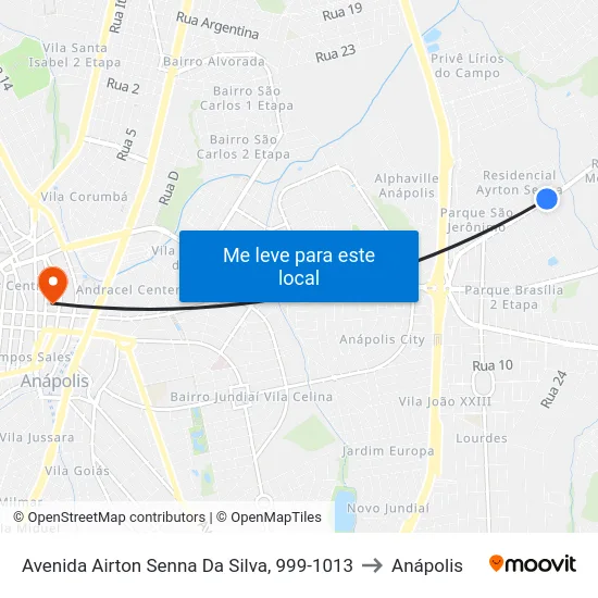 Avenida Airton Senna Da Silva, 999-1013 to Anápolis map