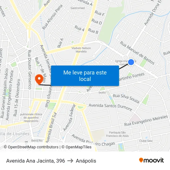 Avenida Ana Jacinta, 396 to Anápolis map