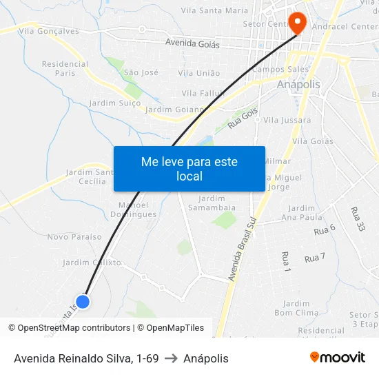 Avenida Reinaldo Silva, 1-69 to Anápolis map