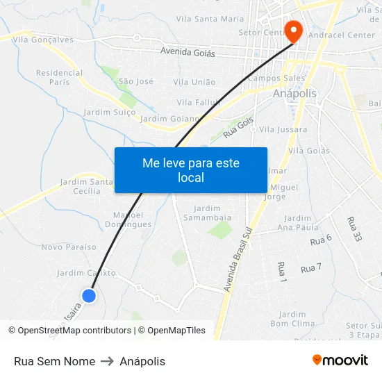 Rua Sem Nome to Anápolis map