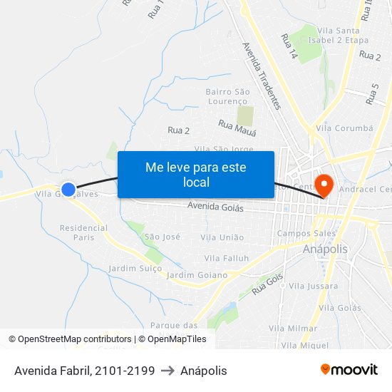 Avenida Fabril, 2101-2199 to Anápolis map