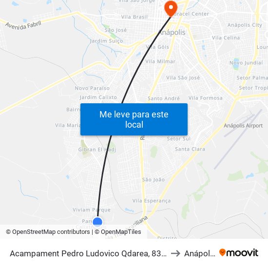 Acampament Pedro Ludovico Qdarea, 8355 to Anápolis map
