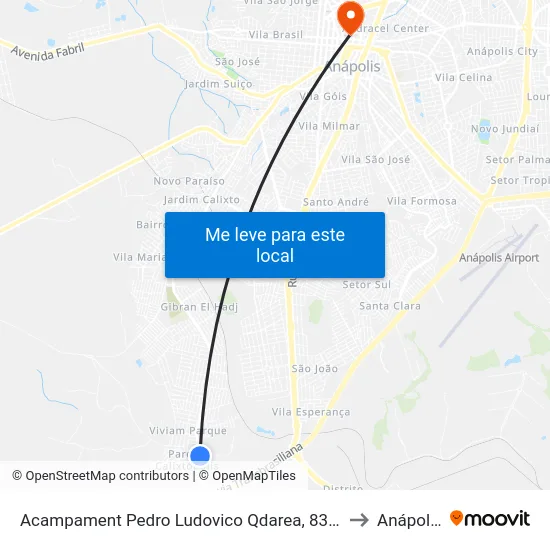 Acampament Pedro Ludovico Qdarea, 8355 to Anápolis map
