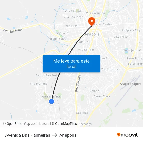 Avenida Das Palmeiras to Anápolis map