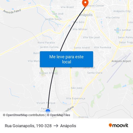Rua Goianapolis, 190-328 to Anápolis map
