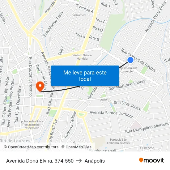 Avenida Doná Elvira, 374-550 to Anápolis map