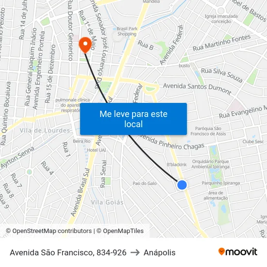 Avenida São Francisco, 834-926 to Anápolis map