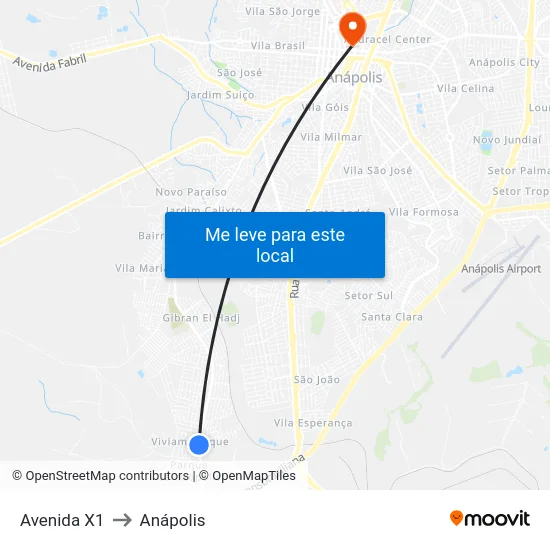 Avenida X1 to Anápolis map