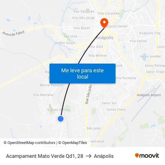 Acampament Mato Verde Qd1, 28 to Anápolis map