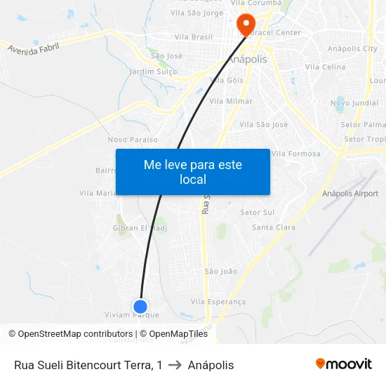 Rua Sueli Bitencourt Terra, 1 to Anápolis map