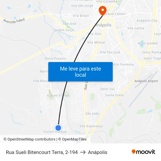 Rua Sueli Bitencourt Terra, 2-194 to Anápolis map