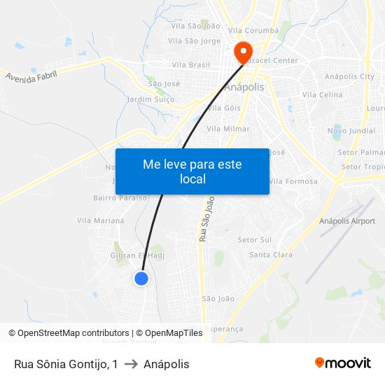 Rua Sônia Gontijo, 1 to Anápolis map