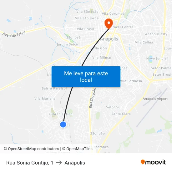 Rua Sônia Gontijo, 1 to Anápolis map