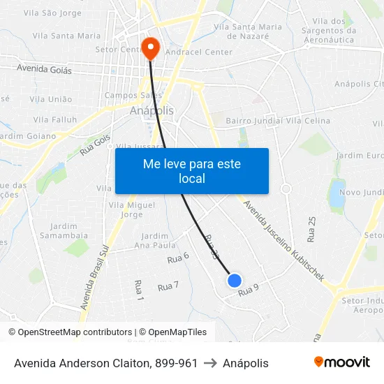 Avenida Anderson Claiton, 899-961 to Anápolis map