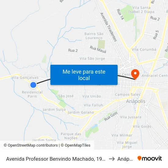 Avenida Professor Benvindo Machado, 1979-2097 to Anápolis map