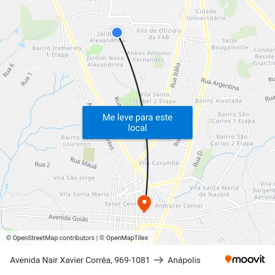 Avenida Nair Xavier Corrêa, 969-1081 to Anápolis map