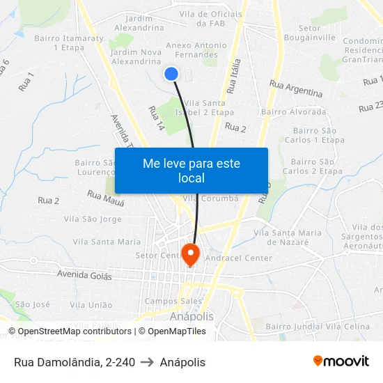 Rua Damolândia, 2-240 to Anápolis map