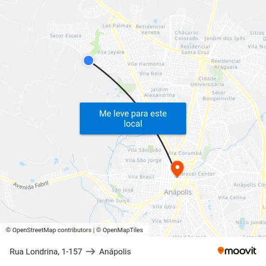Rua Londrina, 1-157 to Anápolis map