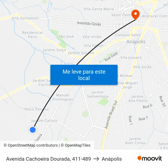 Avenida Cachoeira Dourada, 411-489 to Anápolis map