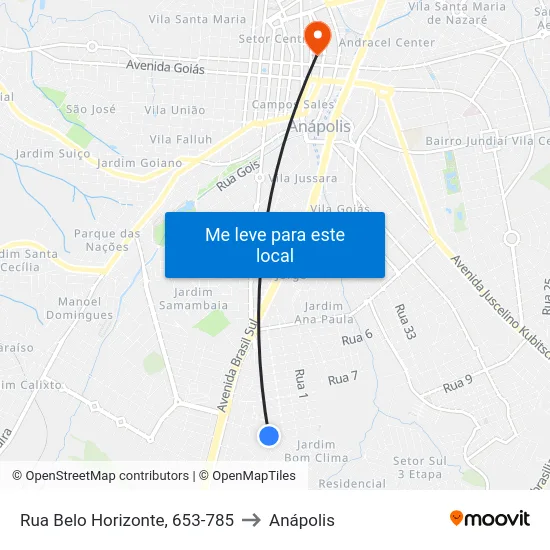 Rua Belo Horizonte, 653-785 to Anápolis map