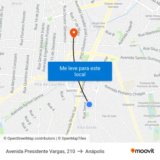 Avenida Presidente Vargas, 210 to Anápolis map