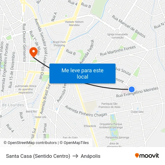 Santa Casa (Sentido Centro) to Anápolis map