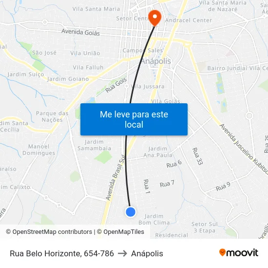 Rua Belo Horizonte, 654-786 to Anápolis map
