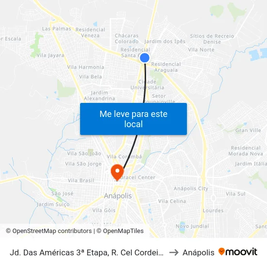 Jd. Das Américas 3ª Etapa, R. Cel Cordeiro to Anápolis map