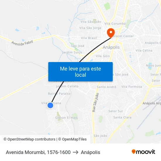Avenida Morumbi, 1576-1600 to Anápolis map