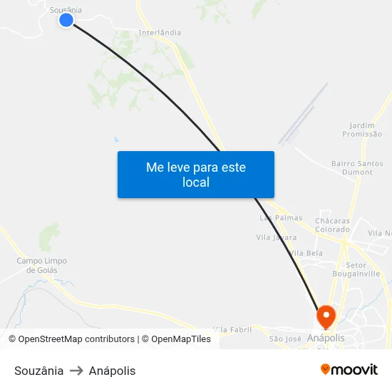 Souzânia to Anápolis map