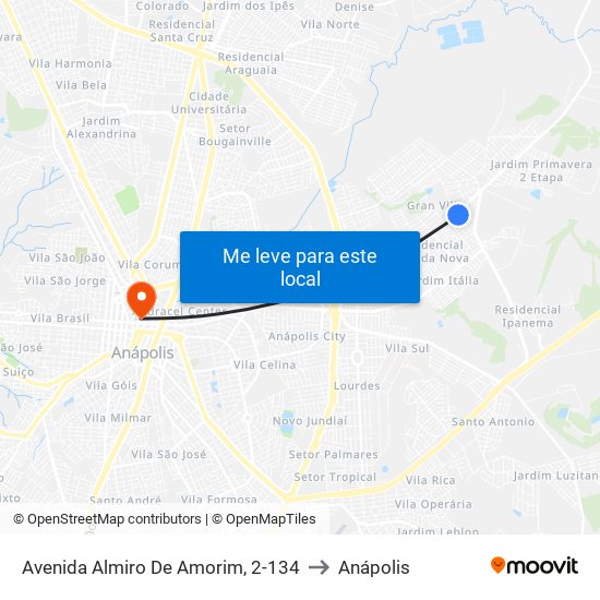 Avenida Almiro De Amorim, 2-134 to Anápolis map