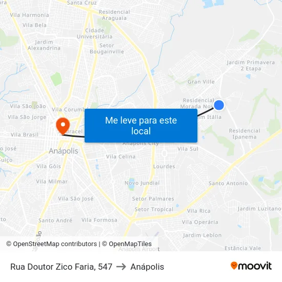 Rua Doutor Zico Faria, 547 to Anápolis map
