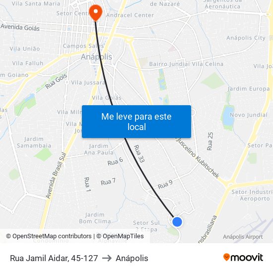 Rua Jamil Aidar, 45-127 to Anápolis map