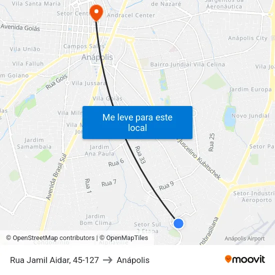 Rua Jamil Aidar, 45-127 to Anápolis map