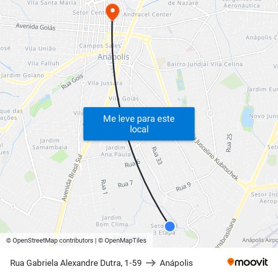 Rua Gabriela Alexandre Dutra, 1-59 to Anápolis map