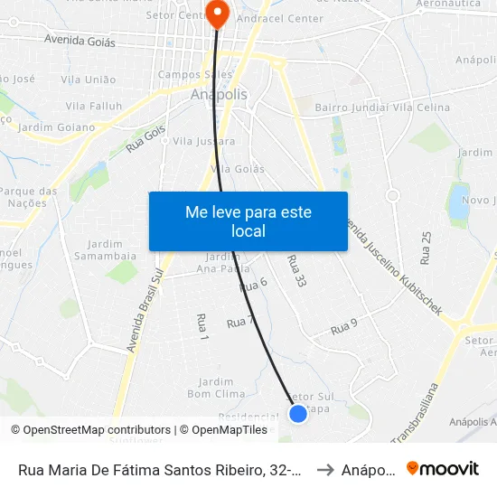 Rua Maria De Fátima Santos Ribeiro, 32-242 to Anápolis map
