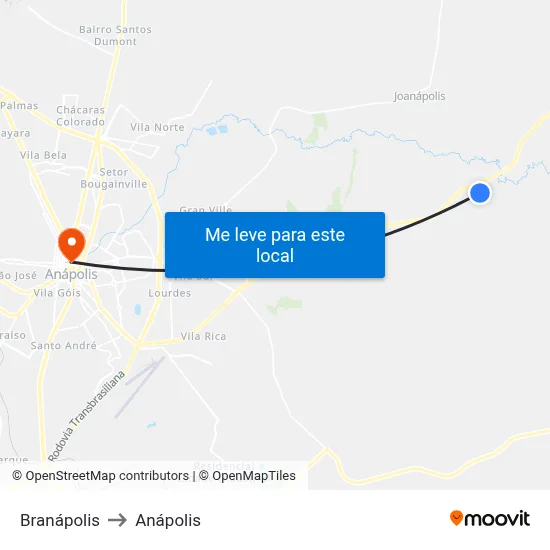 Branápolis to Anápolis map