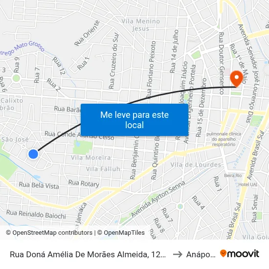 Rua Doná Amélia De Morães Almeida, 123-227 to Anápolis map